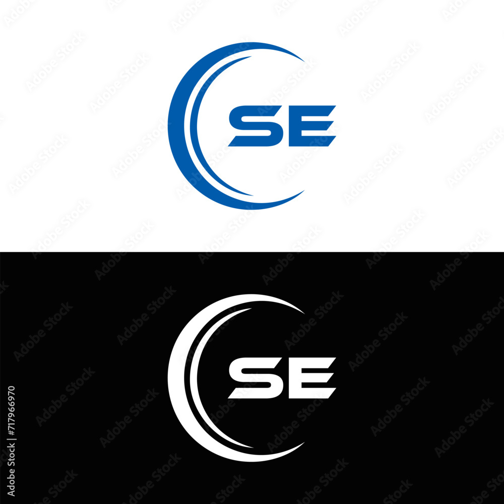 SE logo. S E design. White SE letter. SE, S E letter logo SET design. Initial letter SE linked circle uppercase monogram logo. S E letter logo SET vector design. SE letter logo design five style.	
