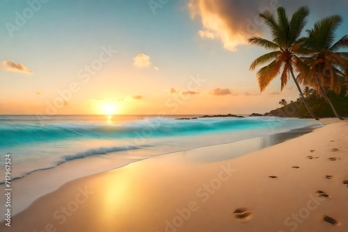 sunset on the beach. AI generated © Muhammad