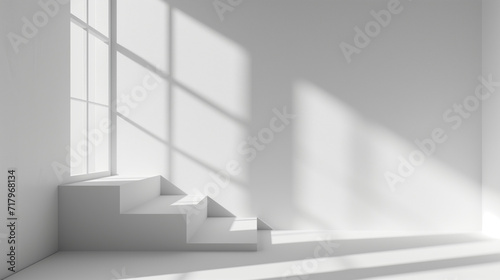 Abstract white studio background for product presentation. Empty room with shadows of window. Display product with blurred backdrop. Soft focus  Ai generated image