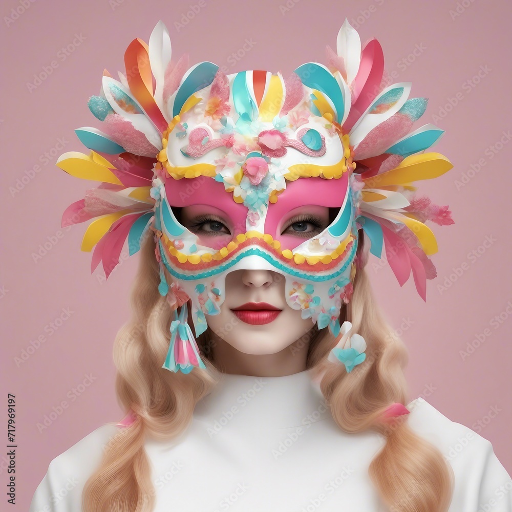 Women's wearing a colorful carnival mask with beautiful background.