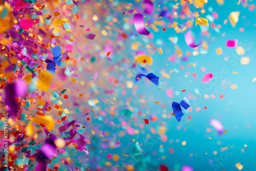 Confetti swirls mimicking a carnival dance, colorful background, Carnival