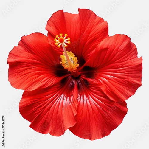 A single piece of red hibiscus top view isolated on white background © ANILCHANDRO