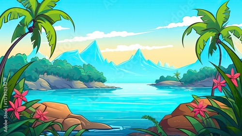 cartoon illustration of nature Landscape with islands