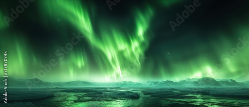 Northern Light Aurora Borealis Overlay Blue Sky  Nature's Colorful Aurora Over Water with Clouds and Stars, Illuminated by Radiant Lights in a Looping Animation Background ultrawide © lichichu