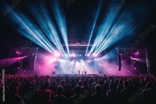 Enthralling Nighttime Concert Captivating Crowds With Vibrant Stage Lights