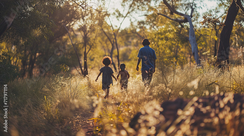 Portrait of Indigenous Aboriginal family in the Australian bush