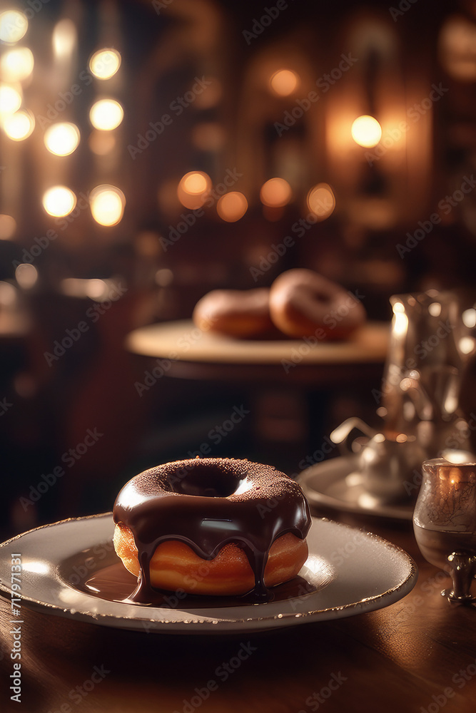 Romantic sweet chocolate cinnamon puff doughnut dish