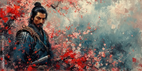 Samurai Amidst Blossoms photo