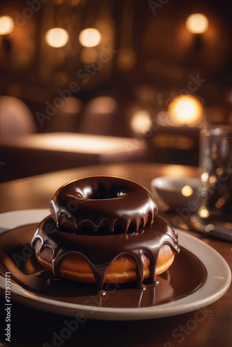 Romantic sweet chocolate cinnamon puff doughnut dish