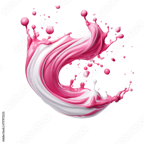 Pink strawberry milk splash on white background,