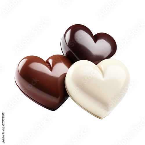 Heart chocolates coffee brown color shape isolated on white background. Close up 