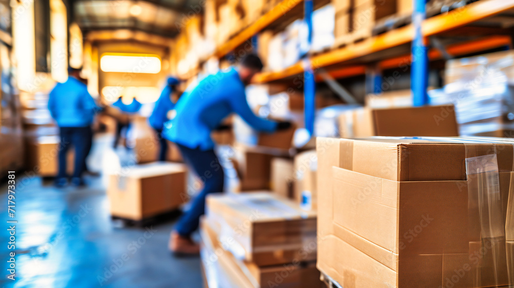 Inside a Busy Warehouse: Workers and Machinery in a Logistic and Storage Facility