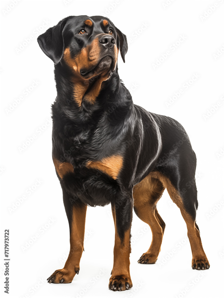 rottweiler dog standing looking at camera, isolated on all white background rottweiler dog standing looking at camera, isolated on all white background