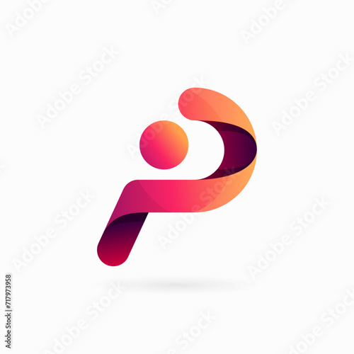 letter P people abstract logo design combination concept