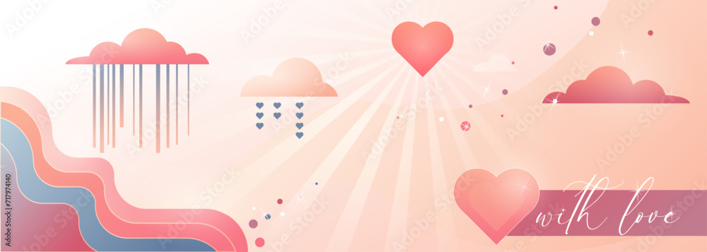 pink abstract background for valentine's day. pink clouds, hearts, love, delicate color pink abstract background for valentine's day. pink clouds, hearts, love, delicate color