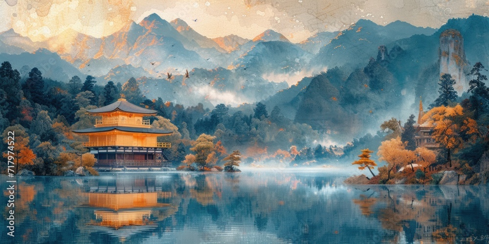 Azure Pagoda Landscape Grandeur