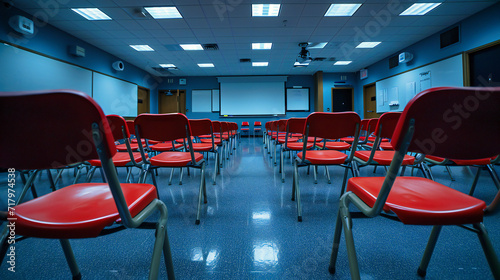 Modern Educational Setting: Empty Classroom with Contemporary Furniture and Equipment © SK