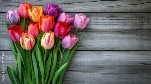 Spring background!A bouquet of tulips on a wooden background.Holiday greeting card for Valentine's Day, Woman's Day, Mother's Day, Easter!