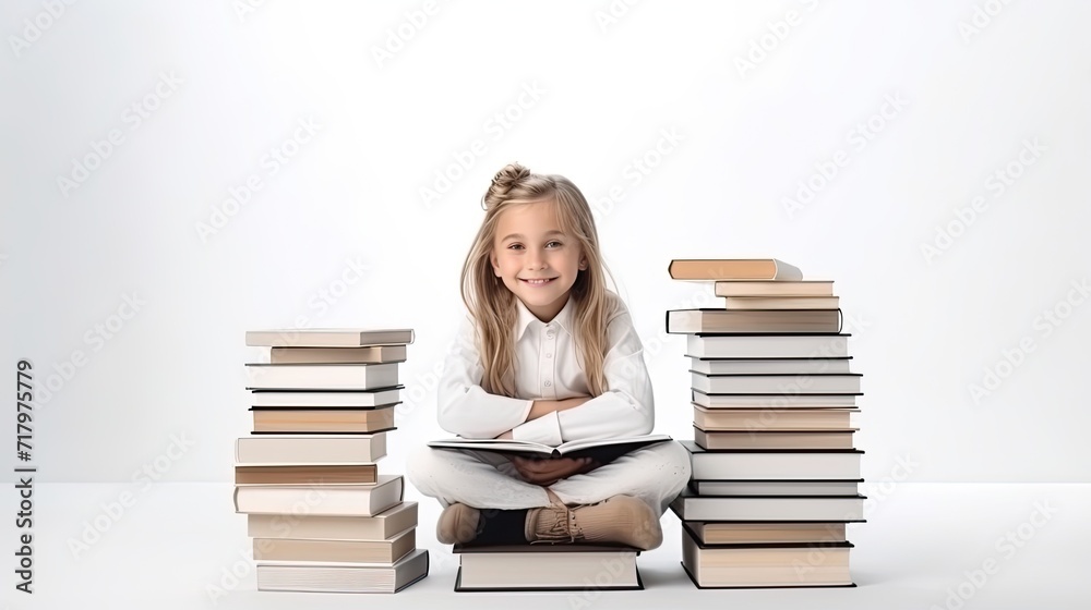 girl with books sitting on a floor in library girl with books sitting on a floor in library