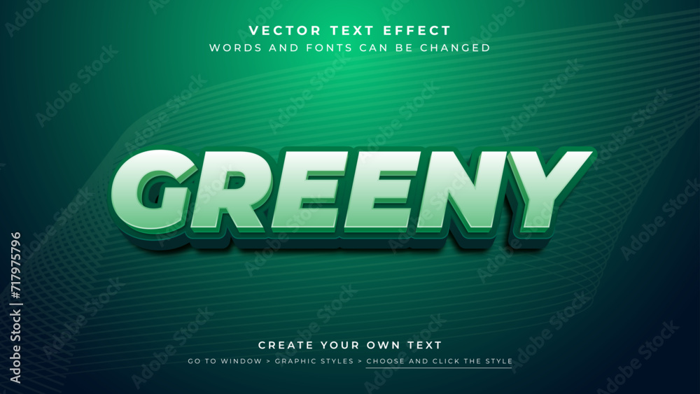 Vector Editable 3D green text effect. Green graphic style on gradient green background