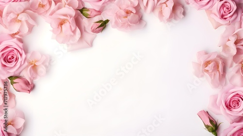 Top view of pink rose flower isolated background. empty space Wedding invitation cards. Valentine's day or mother day holiday concept  #717975736