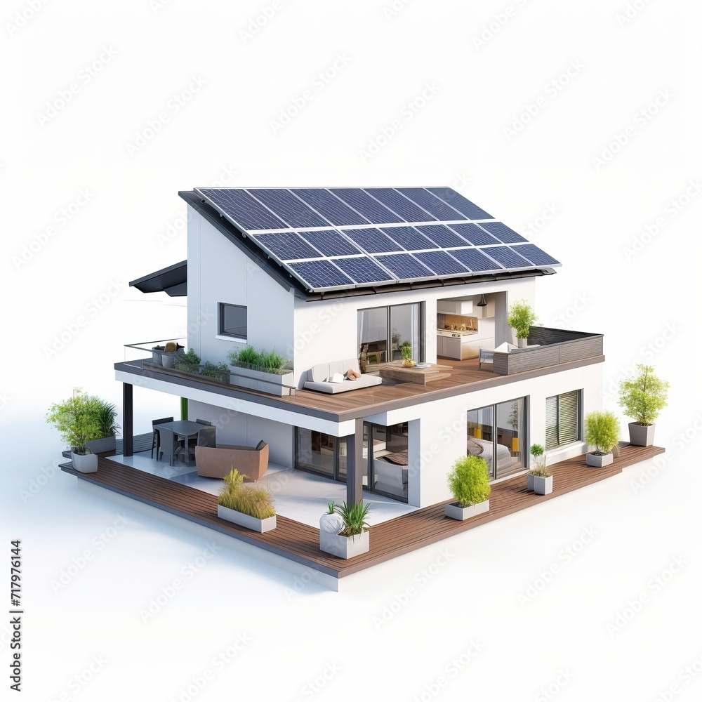 Solar Panel House Isolated on White background Solar Panel House Isolated on White background