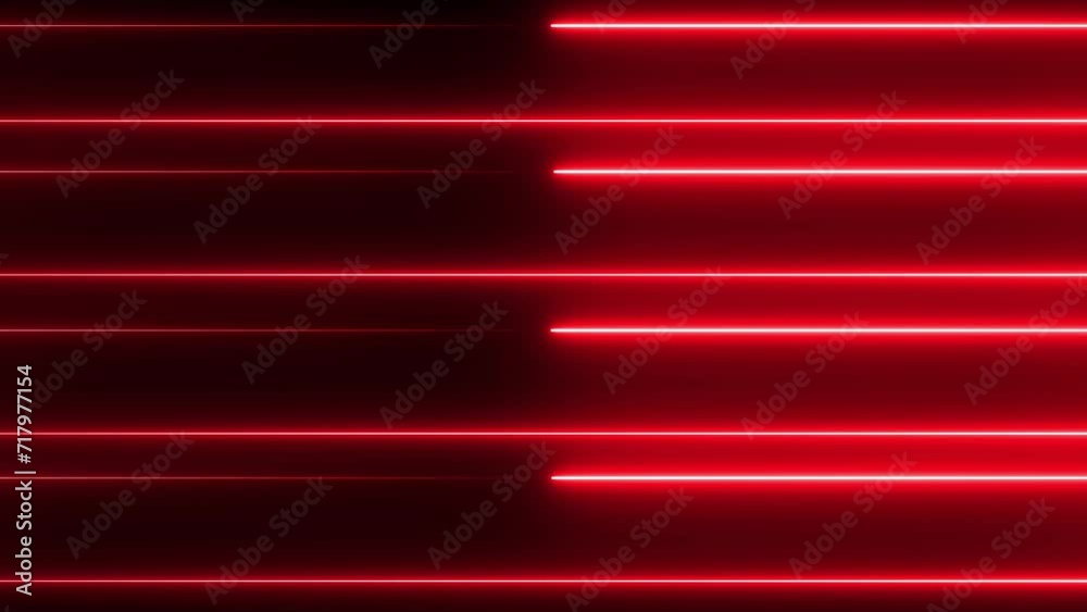 Animated glowing red color wave neon lines on isolated black background