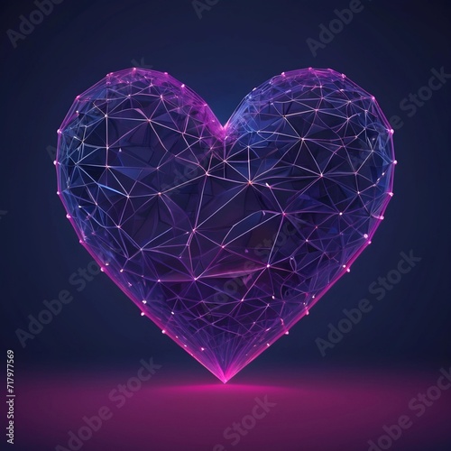 Wireframe Pink HEART low poly style abstract modern vector illustration on dark blue background cinemetic lights