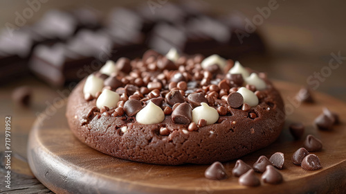 Soft baked choclate cookie well decorated product photo