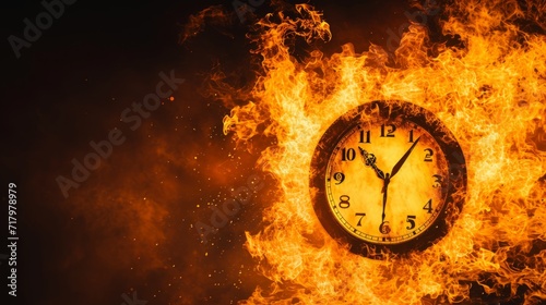 Wallpaper Mural Modern Wall clock Household Item in fire flying on the black background. Horizontal Illustration. Interior design. Ai Generated Illustration with Modern Decorative Wall clock Household Item. Torontodigital.ca