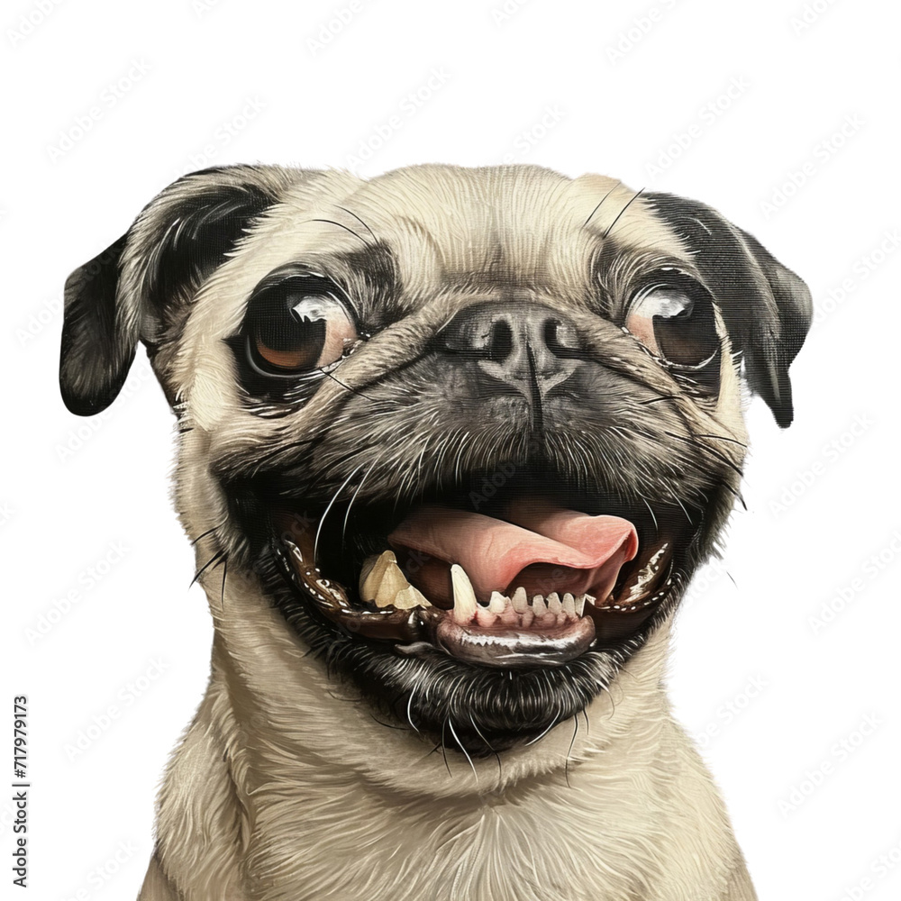 Painting of Pug Dog With Mouth Open