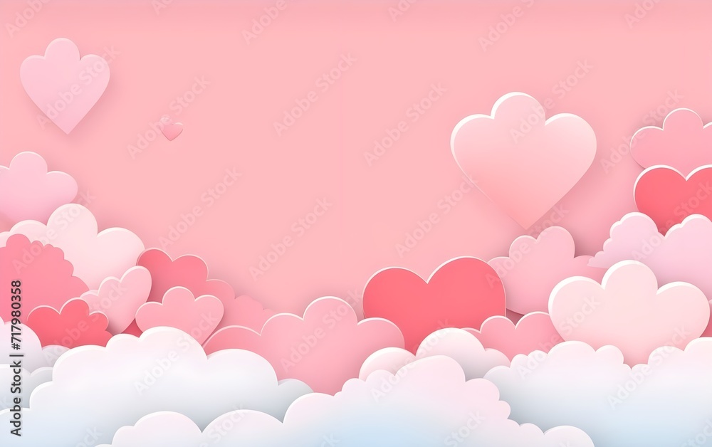 vector illustration Horizontal banner with pink sky and paper cut clouds

