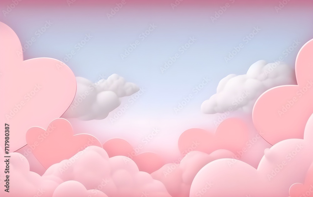 vector illustration Horizontal banner with pink sky and paper cut clouds

