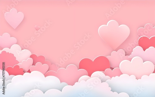 vector illustration Horizontal banner with pink sky and paper cut clouds