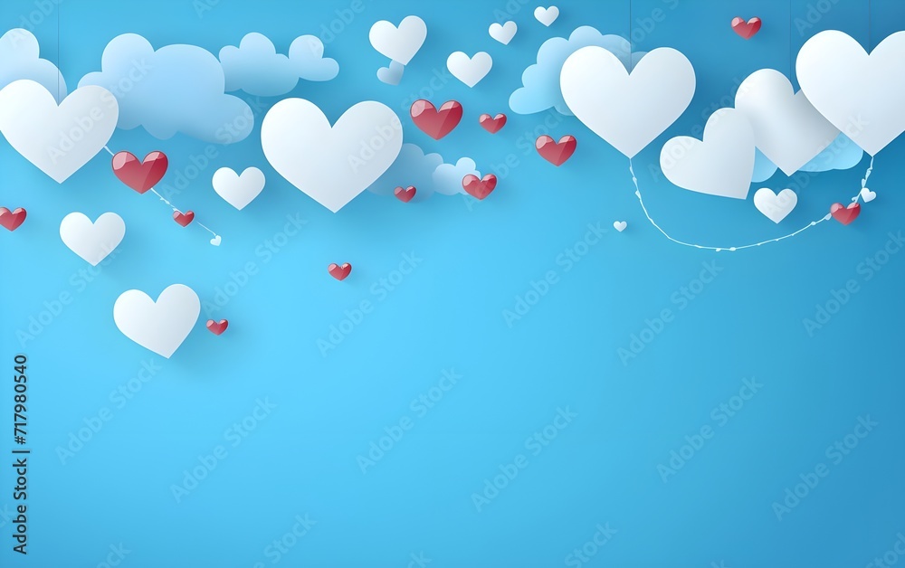 vector illustration Poster or banner with blue sky and paper cut clouds Happy Valentine's Day

