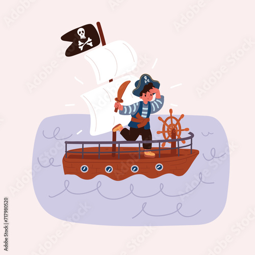 Vector illustration of Little pirate boy with cutlass