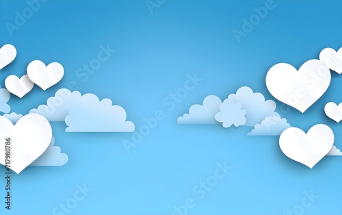 vector illustration Poster or banner with blue sky and paper cut clouds Happy Valentine's Day