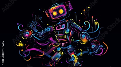 Neon-Colored Abstract Robot Dancing. Generative AI © SALEEM