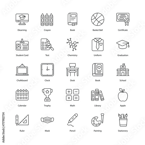 back to school icons set isolate white background vector stock illustration