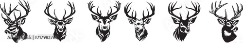 black and white deer profile vector set 