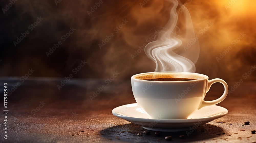 hot coffee in photo on wooden table. generative AI hot coffee in photo on wooden table. generative AI
