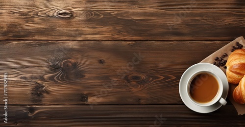 hot coffee in photo on wooden table. generative AI
