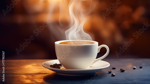Hot Coffee in a Cup with a smoke effect on top. generative AI