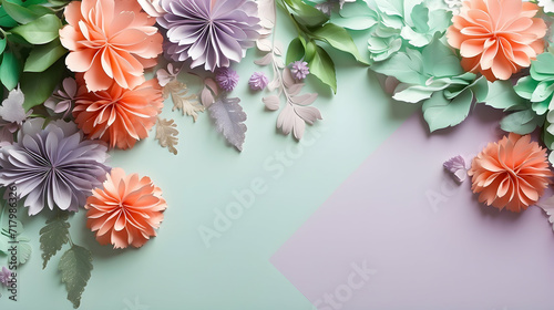 Colorful florals and leaves background with copy space, Vibrant floral wallpaper, Blooming flowers with green leaves, Colorful botanical backdrop, Springtime floral pattern, Colorful nature background