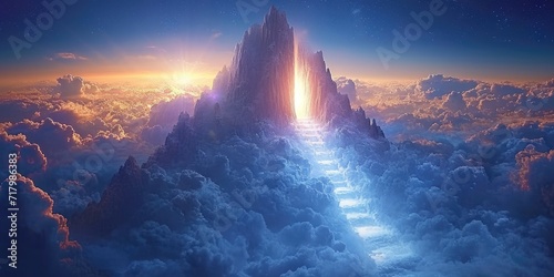 Leinwand Poster Gate to heaven, heavenly gate, entrance path, light at the end of the tunnel aft