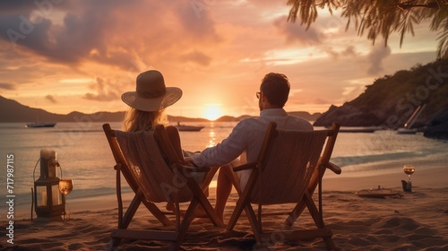 Man and Woman Sitting on Top of a Beach Enjoying the View and Each Others Company