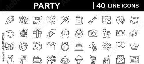 Party set of web icons in line style. Celebration icons for web and mobile app. Celebrate, anniversary, dancing, music, congrats, celebration, karaoke, Dj. Vector illustration