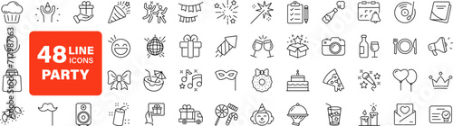 Party set of web icons in line style. Celebration icons for web and mobile app. Celebrate, anniversary, dancing, music, congrats, celebration, karaoke, Dj. Vector illustration