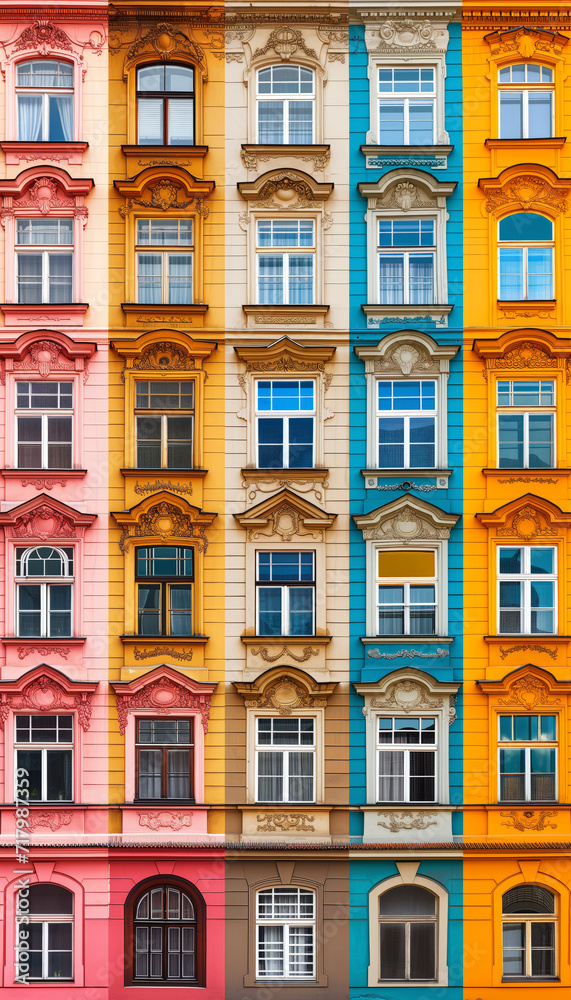 Collage of colorful windows of Prague, Czech Republic