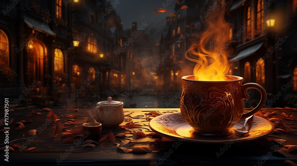 A Cup of Coffee on a Saucer on a Table A Cup of Coffee on a Saucer on a Table